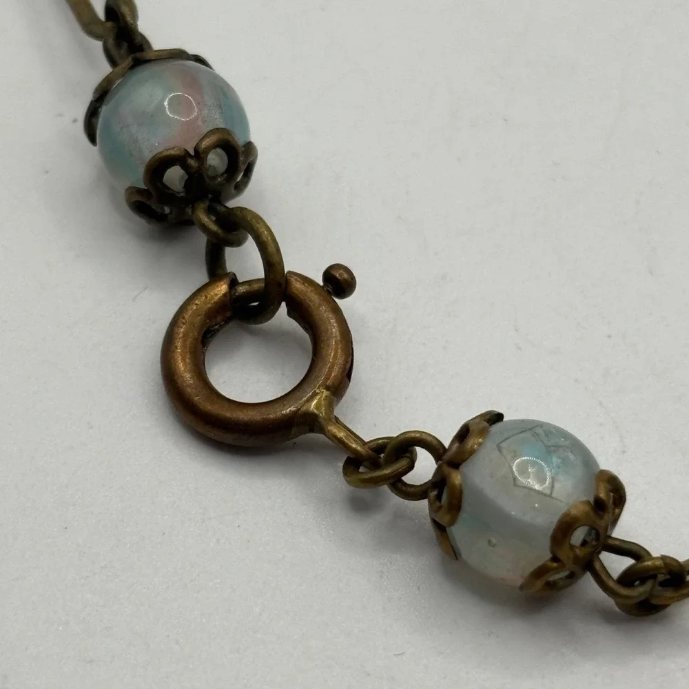 Vintage Iridescent Pastel Swirl Marbled Glass Bead Necklace Chain 17.5 Graduated